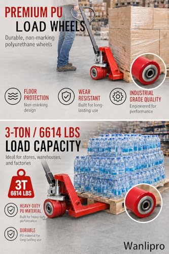 Pallet Jack Wheels Replacement Kit, Complete Set for Most Hand Pallet Jacks, 2 Steering Wheels 7" x 2" & 2 Load Rollers 3.14" x 3.54", 20mm ID Bearings, Axles & Installation Tools, 6,600 lbs Capacity - size: 7"x 2" & 3.14" x 3.54"