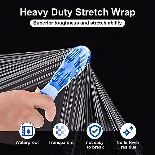 Stretch Film, RAZCC Stretch Wrap Industrial Strength, Shrink Wrap for Pallet Wrap, Heavy Duty Clear Plastic Wrap with Handles, Moving Wrapping Plastic Roll, 15" x 1000 Ft Per Roll, 60 Gauge, 2 Pack - size: 2 Rolls