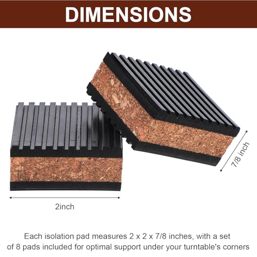 12 Pack Sound Isolation Pads, 2" x 2" x 7/8" EVA Vibration Dampening Pads for Turntables, Speakers, Subwoofers to Reduce Noise and Skipping