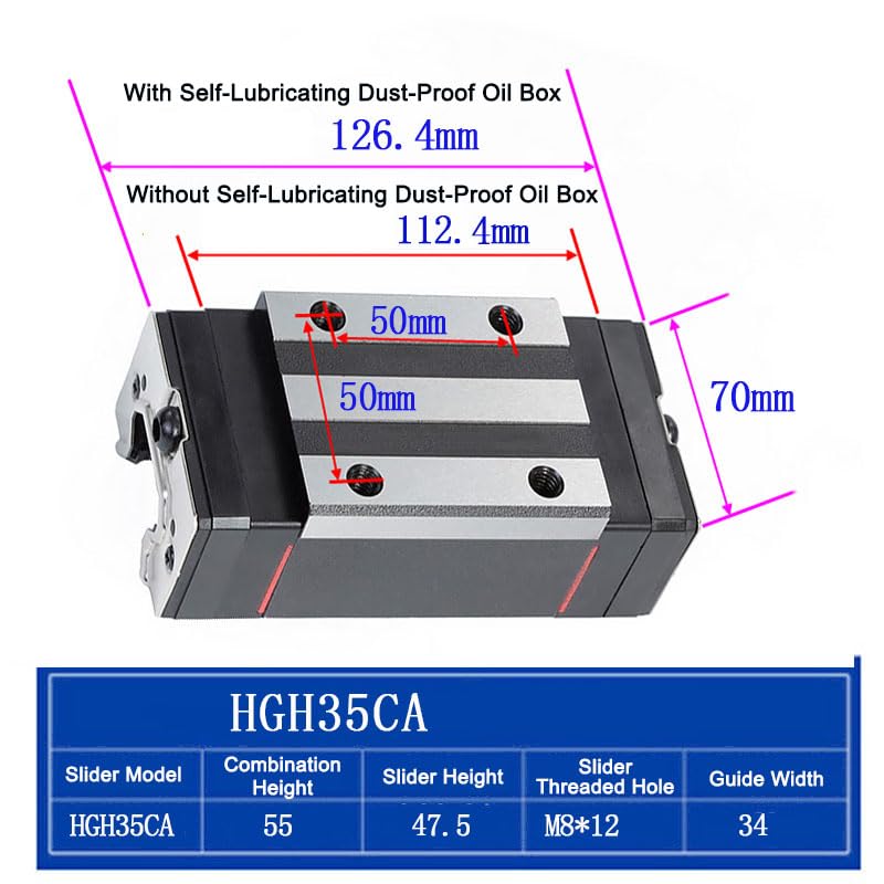 HGH35CA Linear Slider Bearing, 2pcs HGH35CA Square Bearing Slider Block for CNC Linear Guide and Machines - size: HGH35