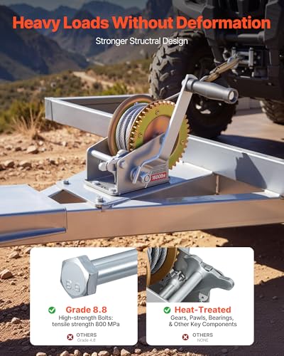 VEVOR Boat Winch, 1600 lbs Hand Winch, Heavy Duty Manual Rope Crank with 32.8ft Steel Wire, Portable Two-Way Ratchet, Anti-Slip Handle, Easy Installation Gear for Boat Trailer ATV Towing - size: 1600 lbs