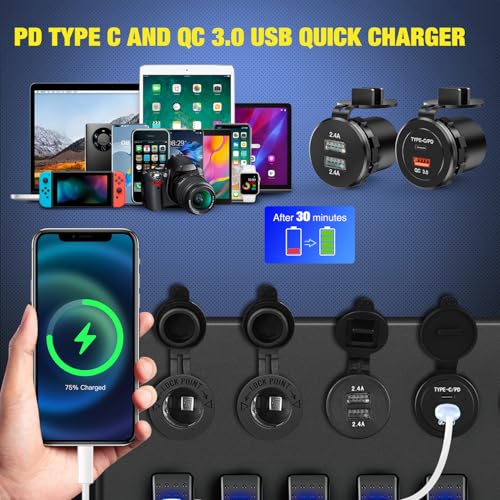 Nilight 12V/24V Camping Electrical System Centre Battery Power Control Box Fuse Block Switches Cigar Socket Voltmeter USB Charger Anderson Connector Ideal for RV Car Canopy Caravan Camper Trailer Van - color: 12V/24V Camping Electrical System Box