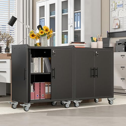 35.6" Rolling Metal Garage Storage Cabinet with Wheels & Lock, Black Gray - color: Black Gray, size: 18"D x 30"W x 35.6"H