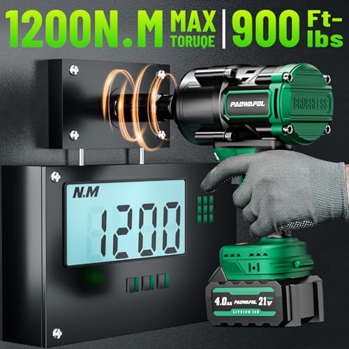 2026 New Upgrade 900ft-lbs(1200N.m) Impact Wrench, High Torque 1/2 Impact Gun with 21V 2x4.0AH Battery, Fast Charger & 5 Sockets, 3500IPM Brushless Impact Driver for Home Car Truck Tires - color: Green