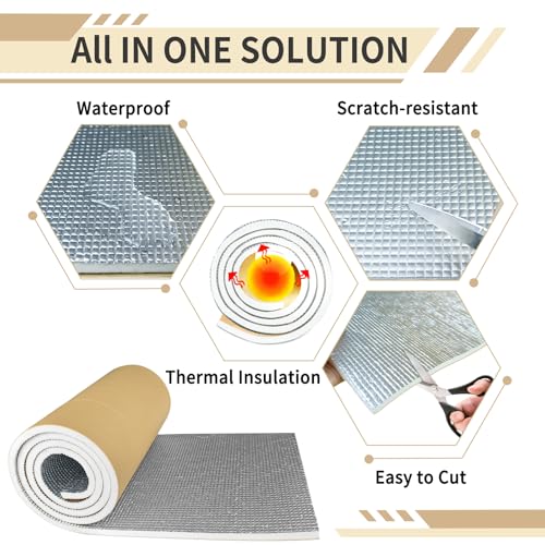TroyStudio Sound Proof PEF Closed Cell Foam with Aluminum Foil, Self-Adhesive 13" x 78" Heat Shield White Foam Sheet - Waterproof Noise Vibration Thermal Insulation Roll for Home, HVAC and Car - color: White, PEF Foam, size: 13" x 78" x 0.4"