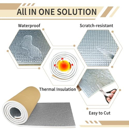 TroyStudio Sound Proof PEF Closed Cell Foam with Aluminum Foil, Self-Adhesive 13" x 78" Heat Shield White Foam Sheet - Waterproof Noise Vibration Thermal Insulation Roll for Home, HVAC and Car - color: White, PEF Foam, size: 13" x 78" x 0.4"