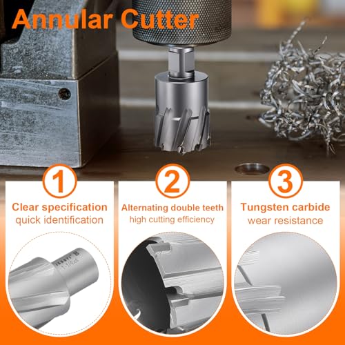 HARFINGTON Annular Cutter 1-1/4" Dia 4" Depth 3/4" Shank TCT Cutting Drill Bits with Pin for Magnetic Drill Press - size: 1-1/4" x 4"