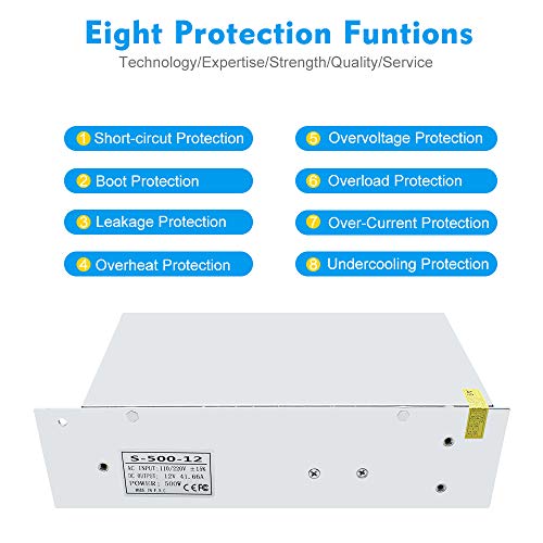 inShareplus 12V 500W DC Switching Power Supply, 41.6A Universal Regulated Power Supplies, 100-240V AC to DC 12 Volt LED Driver, Converter, Transformer for LED Strip Light, Computer Project - style: 12V 500W