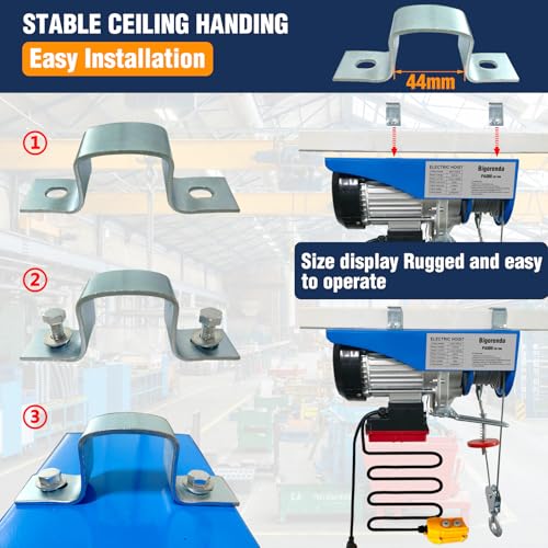 1760lb Electric Hoist with Remote Control/Wired Control, Electric Hoist 2 in 1, 110v Electric Hoist with Single/Double Slings,65.6/33ft Lifting Height, for Factory Attic Garage Warehouse - color: Blue