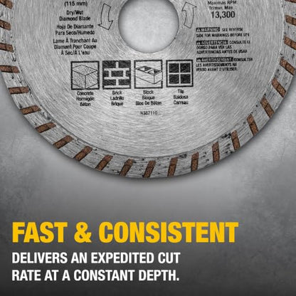 DEWALT Diamond Blade for Masonry, Dry Cutting, Continuous Rim, 7/8-Inch Arbor, 4-1/2-Inch (DW4725) - size: 1 Count (Pack of 1)