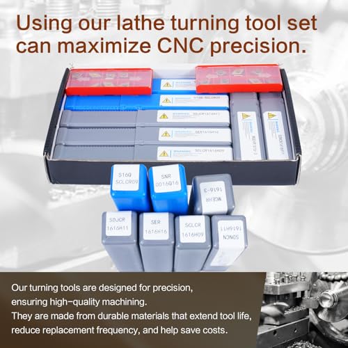 Indexable Lathe Turning Tool 21Pcs Kit 5/8" (16mm) Shank for Metal - size: 7pcs 5/8'' 16mm Shanks+14pcs Inserts