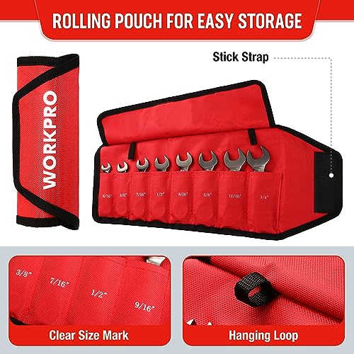 WORKPRO 8 Piece Flex Head Stubby Ratcheting Wrench Set, SAE 5/16-3/4 in - size: SAE, style: Nickel-plated