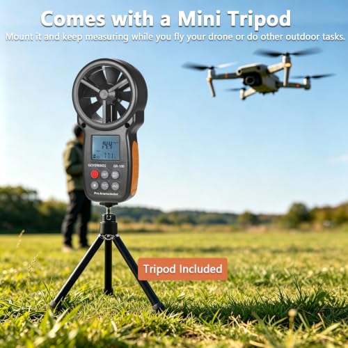 Handheld Anemometer with Tripod, Digital Wind Speed CFM Meter - size: Compact