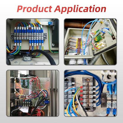 APIELE 25A Screw Terminal Block Covered 4 Position Dual Row 4 Position Pre-Insulated Terminal Barrier Strip (6PCS 25A 4P+ 6PCS Wiring Strips)