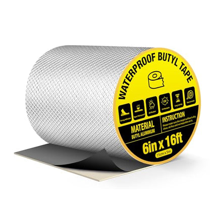 Waterproof Butyl Tape 6" x 16ft, Aluminum RV Roof Repair Tape - size: 6 in x 16 ft (W x L)