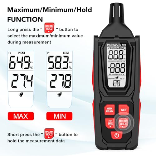 Hygrometer Thermometer with Dew Point & Wet Bulb, TH13 - color: Red, size: TH13