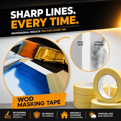 WOD Utility Grade General Purpose Masking Tape, 1/2 inch x 60 yds (Pack of 18) Great for Home or Office, Painting, or Labeling, Adhesive Leaves no Residue - size: 1/2 inch - Pack of 18
