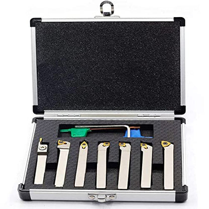 OSCARBIDE 3/8" Shank Nickel Plated 7-Piece Indexable Lathe Tool Holder Set