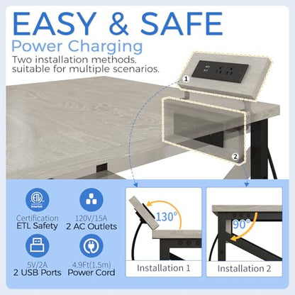 METYERRY 23.6"x23.6" Large Printer Stand with Power Outlet, 3 Tier Cart - color: Greige