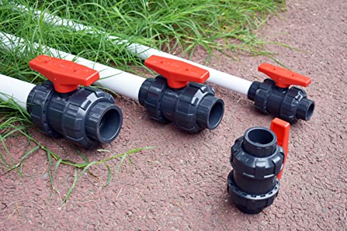 2" True Union UPVC Ball Valve, Full Flow Ball Valve Rated at 230 PSI, U.S. ASTM EPDM O-Rings, 2 inch Socket(2 Pack) for Swimming Pool, Irrigation, and Home Plumbing - size: 2" (2Pcs)
