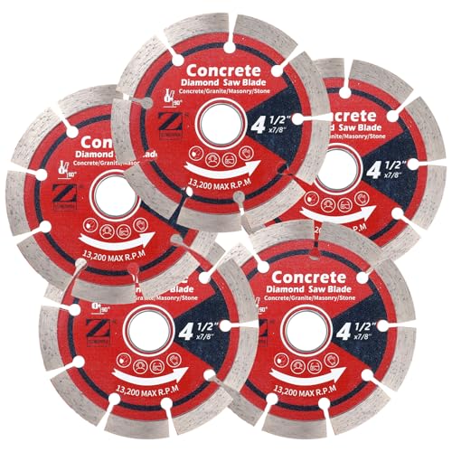 ZORUNNA 5Pcs 4.5" Concrete Diamond Blade, 7/8"-4/5" Arbor Cutting Wheel - size: 4.5''