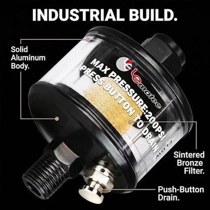 LE LEMATEC Inline Air Compressor Water Separator Moisture Trap & Dryer