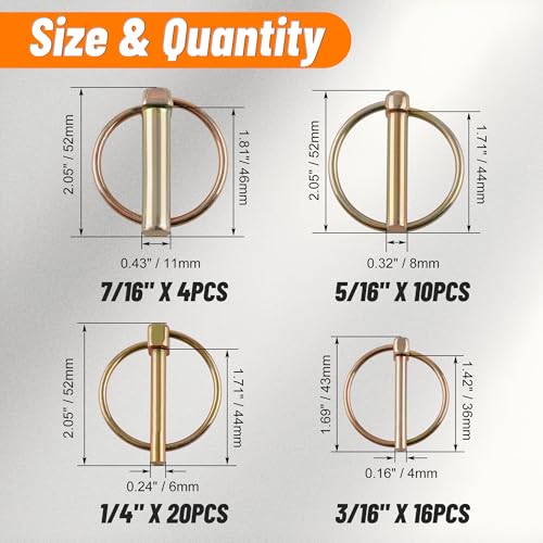 50 PCS Heavy Duty Lynch Pin Assortment Kit Trailer Pins 3 Point Hitch Pins for Tractor, Trailers,Trucks Mowers - style: 50PCS