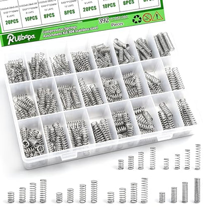 392PCS Springs Assortment Kit 304 Stainless Steel Compression Springs kit - size: 392PCS (24 Sizes)