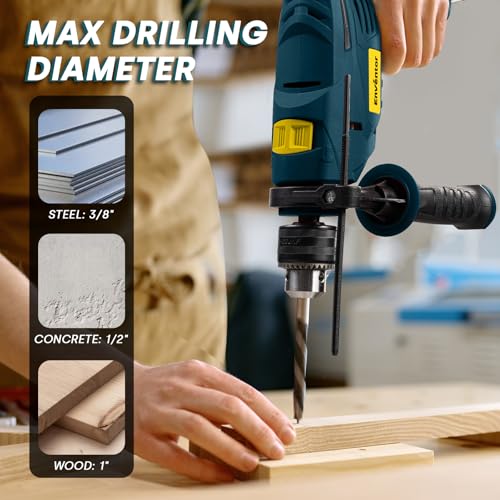 Enventor Hammer Drill with 9 Bits, Variable Speed, 900W, 1/2 in Chuck, Blue