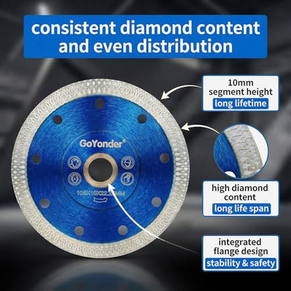 GoYonder 4 Inch Tile Blade, Super Thin Diamond Saw Blade for Cutting Porcelain Tiles, Granite Marble Ceramics (4"-Blue) - size: 4"-Blue