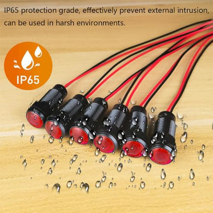 Gebildet 6pcs Red LED Indicator Pilot Light AC/DC 12-24V Mounting Hole Size 10mm(Flame Retardant Plastic Shell) - color: Red 12-24V/Black shell