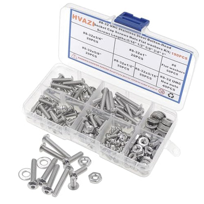 #8-32 UNC 304 SS Button-Head Socket Cap Screws, Nuts & Washers Kit - size: #8-32 UNC