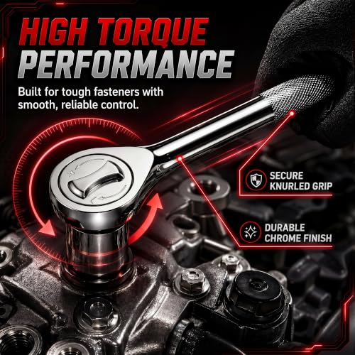 DuraMax Socket Set, 54-Piece Mechanic Tool Set with 1/4 & 3/8 Inch Drive SAE & Metric Sockets, Ratchet Wrench, Torx & Hex Bit Set, Extension Bar, Adapter and Storage Case