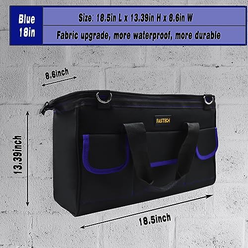 FASTECH 18 Inch Tool Bag,Waterproof Wide Mouth Tool Kit Heavy Duty Tool Bag Organizer, Tool Storage Package For Men/Women (18IN Blue) - color: Blue, size: 18IN