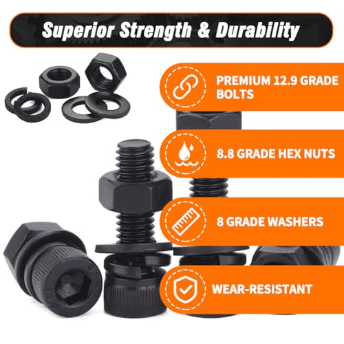 12.9 Grade M3 Screws Assortment Kit, 480pcs Bolts and Nuts Washers Set - size: M3 Bolts and Nuts Washers 10-30mm