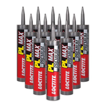 Loctite PL Premium Max Construction Adhesive, 9 fl oz Cartridge, 12 Pack - Versatile Construction Glue for Wood, Concrete, Stone & More - size: 12 Pack