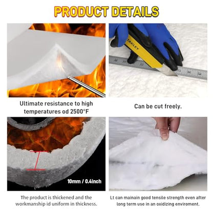 MODIGT 0.4"×12"×24" Ceramic Fiber Blanket Fireproof Insulation Material,High Density Firproof Insulation Blanket for Glass Blowing,Furnace,Forge,Kilns - size: 12×24in