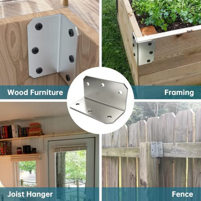 4x2x2 Inch L Brackets Corner Braces for Wood L Right Angle Bracket