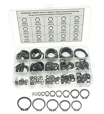 320PCS Metric C-Clips External Retaining Rings 4-28mm DIN471 Kit