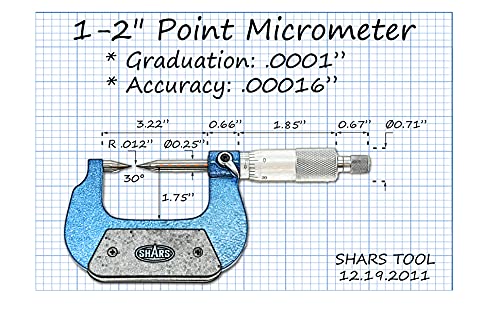 Shars 1-2" 30° Point Micrometer 303-2318 P) - size: 1-2" 303-2318