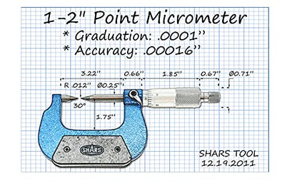 Shars 1-2" 30° Point Micrometer 303-2318 P) - size: 1-2" 303-2318