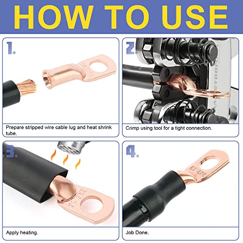 haisstronica 220PCS Battery Cable Lug & Heat Shrink Kit AWG 8/6/4/2/1 - color: Bare Copper, size: 220 PCS