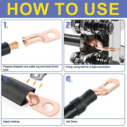 haisstronica 220PCS Battery Cable Lug & Heat Shrink Kit AWG 8/6/4/2/1 - color: Bare Copper, size: 220 PCS
