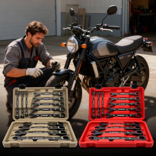 ironcube 24-Piece Ratcheting Wrench Set: Metric & SAE - 8mm to 19mm & 1/4" to 3/4" - 72 tooth - Chrome Vanadium Steel - Tough Balck - with Organizer - size: 24 Piece SAE&METRIC
