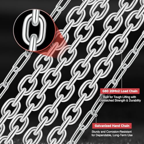 CREWORKS Hand Chain Hoist, 2 Ton 4400 lb Capacity 10 ft Manual Chain Hoist with G80 Load Chain & Double Guide Wheels, Heavy Duty Manual Lever Hoist for Construction Warehouse Automotive Factory - style: Triangle Hand chain hoist, 2 Ton, 10FT