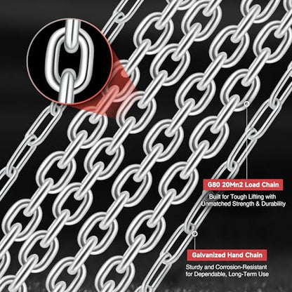 CREWORKS Hand Chain Hoist, 2 Ton 4400 lb Capacity 10 ft Manual Chain Hoist with G80 Load Chain & Double Guide Wheels, Heavy Duty Manual Lever Hoist for Construction Warehouse Automotive Factory - style: Triangle Hand chain hoist, 2 Ton, 10FT