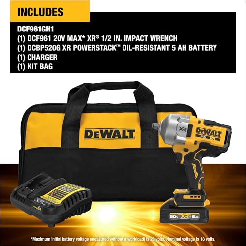 DEWALT 20V MAX XR 1/2 Inch Cordless Impact Wrench Kit with Hog Ring Anvil, Battery and Charger Included (DCF961GP1) - style: Kit with Battery