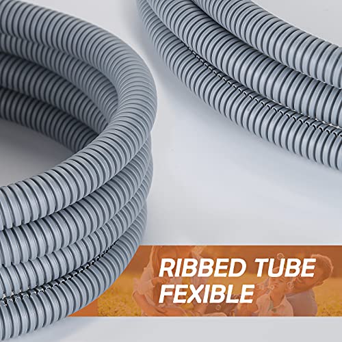 ZhiYo 20FT 3/8” Wire Loom Split Tubing Auto Wire Conduit Flexible Cover | High Temperature Heat Resistant -40F to 257F | Plastic Cover for Electrical Wires & Cables, Grey - color: Grey, size: 20FT 3/8"