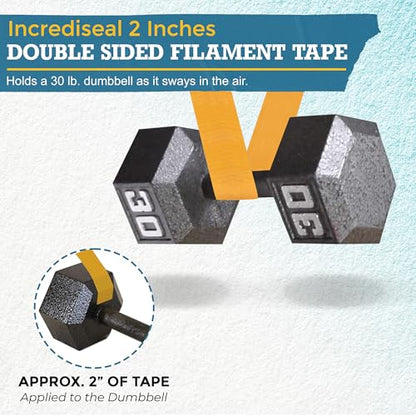 IncrediSeal 2" Double Sided Bi-Directional Fiberglass Reinforced Filament Banner Hemming Mounting Tape, 36 Yards, 9.0 Mil, Heavy Duty Industrial, Permanent Bond, Hobby, Craft, Signs, Displays - size: 2 inch x 108 feet