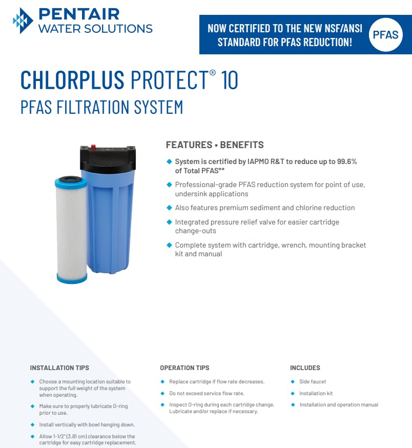 Pentair Pentek ChlorPlus Protect 10 Carbon Block Water Filter - style: 10" Protect